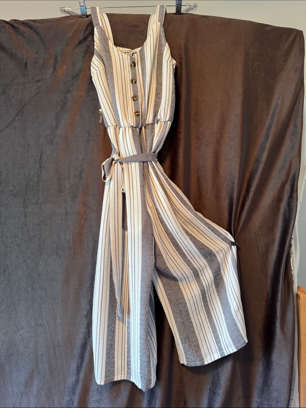Charlotte Russe Neutral Striped Sleeveless Wide-Leg Jumpsuit